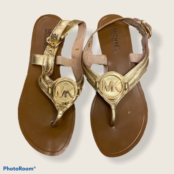 Michael Kors Charm Sandal Mini Logo Gold - Picture 1 of 5